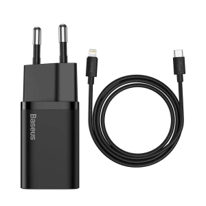 Baseus super si быстрое зарядное устройство type-c pd3.0 20w (с кабелем baseus type-c to lightning 1м), черный