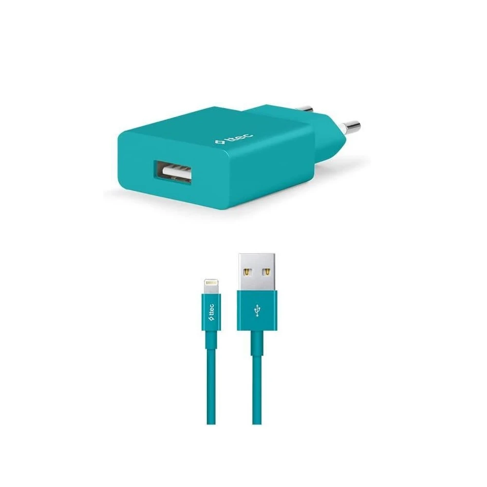 Зарядное устройство ttec с кабелем usb на lightning 2.4a (1.2 м) smart travel, бирюзовое 2