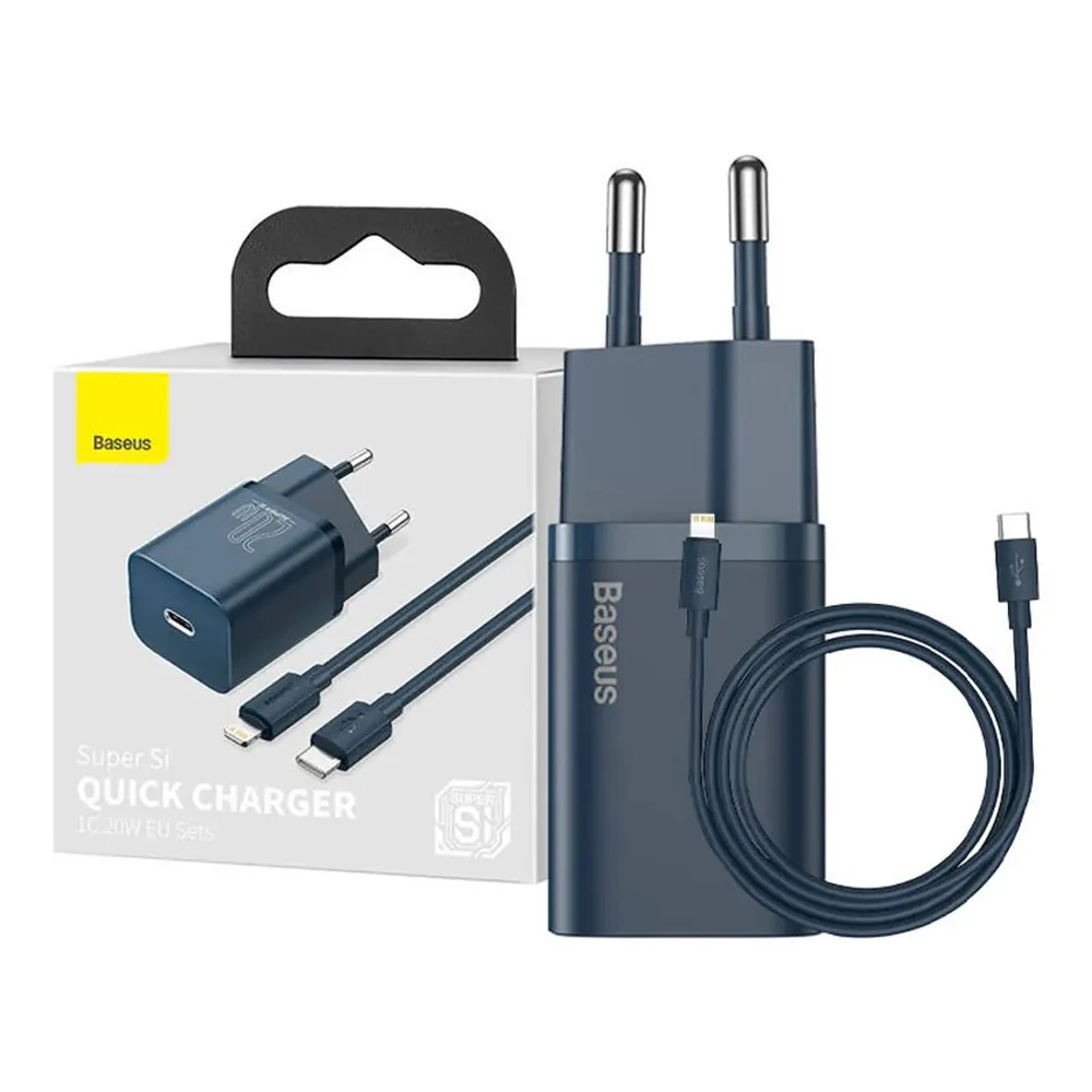 Baseus super si quick charger type-c pd3.0 20w （with baseus cable type-c to lightning 1m), blue 3