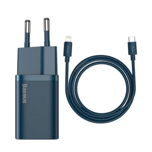 Baseus super si quick charger type-c pd3.0 20w （with baseus cable type-c to lightning 1m), blue