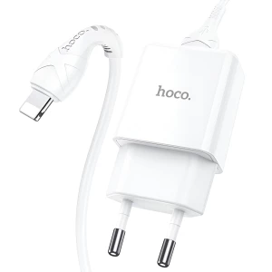 Сетевое зарядное устройство hoco с кабелем usb to lightning n9 2.1a, белое Thumbnail 2