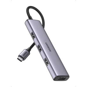 Ugreen hub 4в1 type-c 3.0 на 4*usb-a 3.0, power port, до 5 гбит/с cm473, серебристый