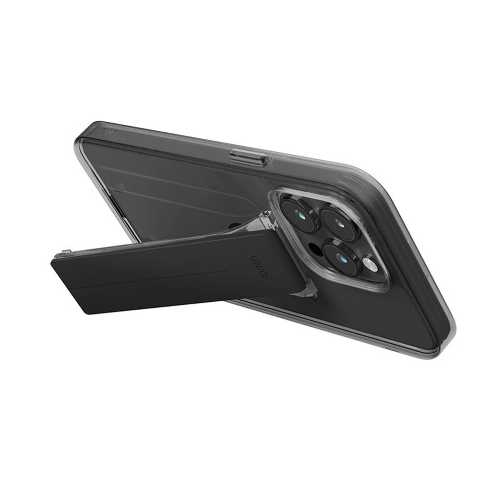 Uniq case for iphone 15 pro max heldro mount with stand, smoke 3