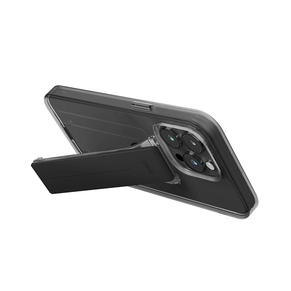 Uniq case for iphone 15 pro heldro mount with stand, smoke 3