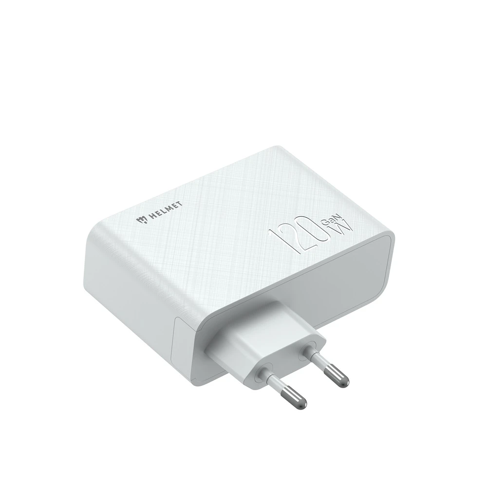 Helmet wall charger gan 1*usb-a+2*type-c 120w 6a, white 2