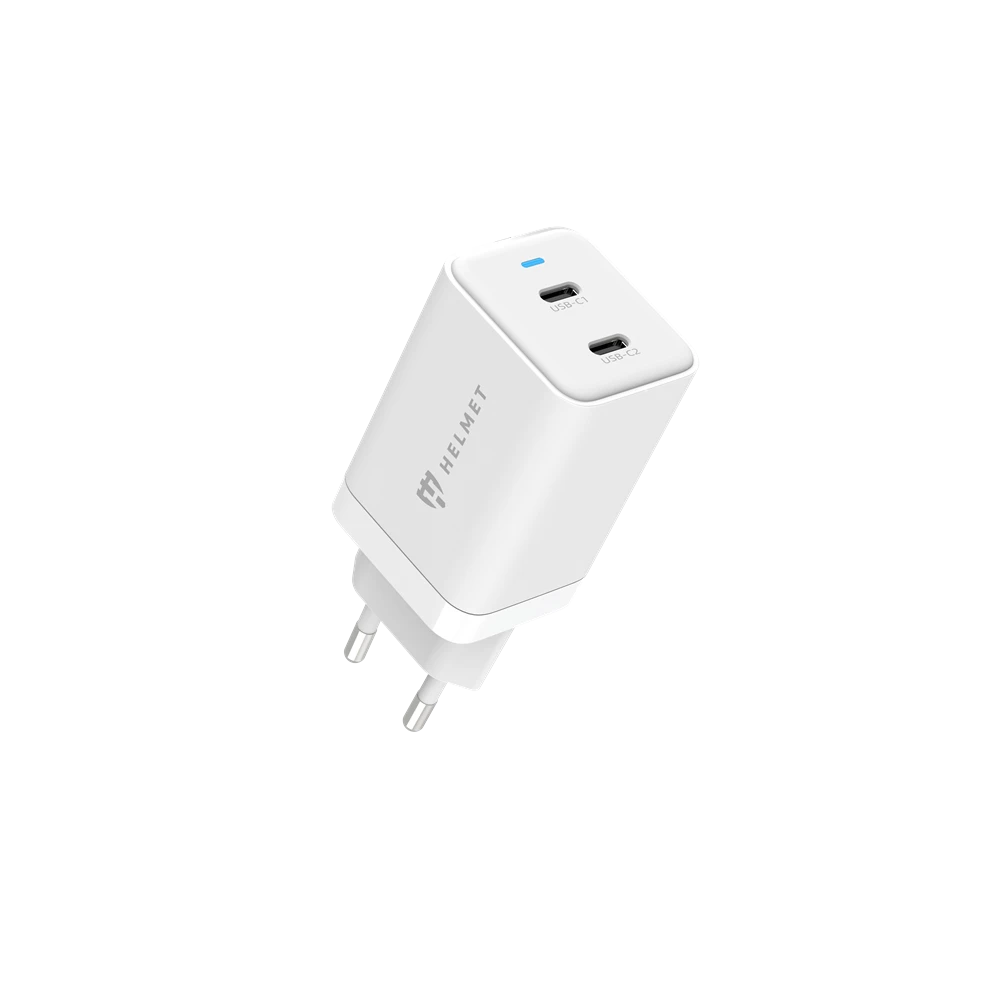 Helmet wall charger gan 2*type-c 45w 6a, white 2