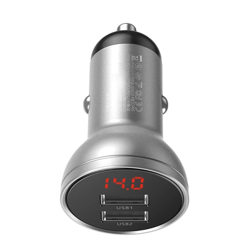 Baseus car charger 2xusb fast charge 24w, grey 3