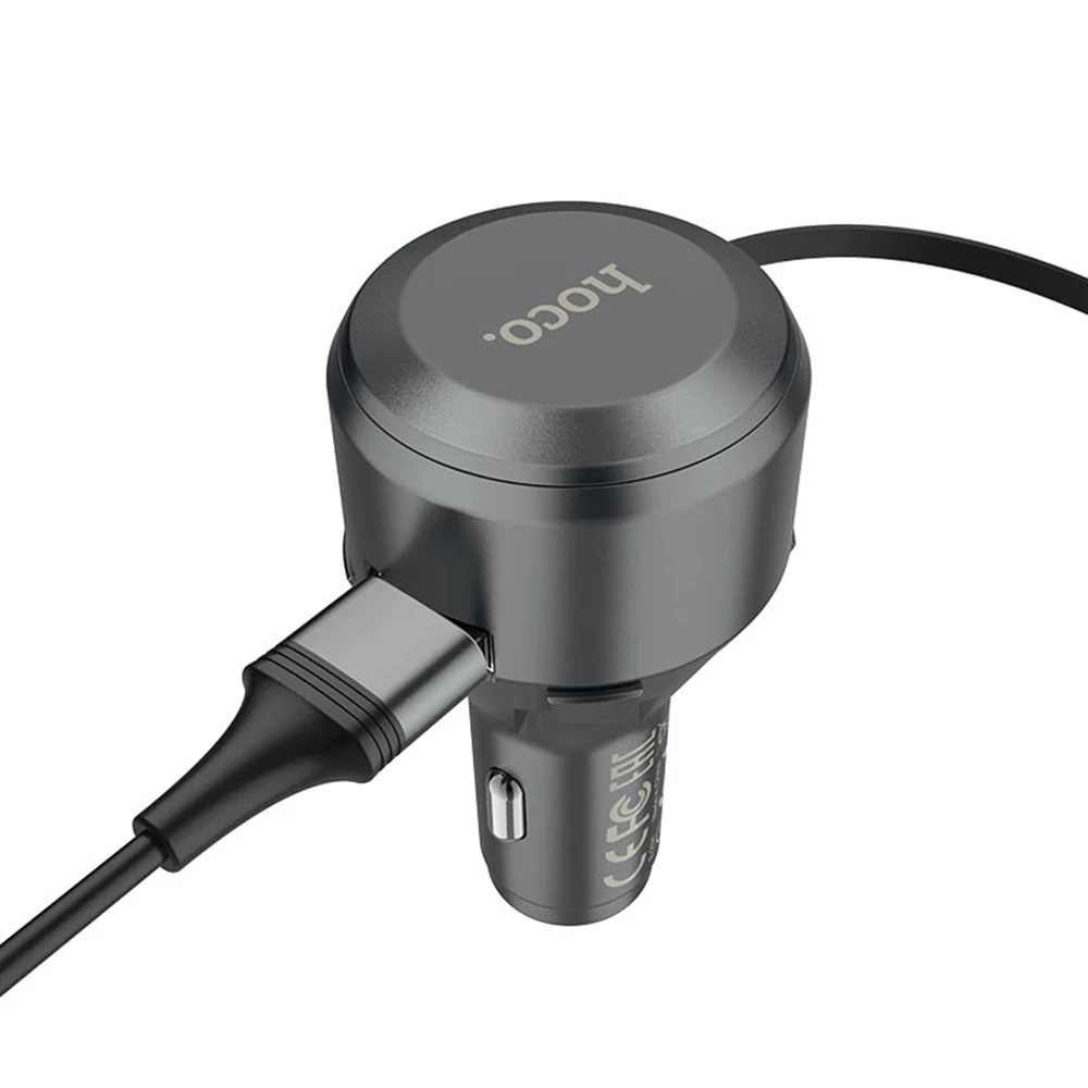 Автомобильное зарядное устройство hoco s27 tributo usb-a 4.8a с кабелем 3-в-1, черное 2