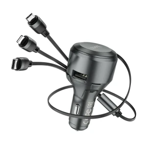 Hoco car charger  single-port usb-a 4.8a with 3-in-1 cable s27 tributo, black