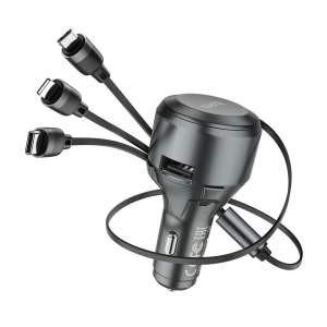 Hoco Car Charger  Single-Port USB-A 4.8A with 3-in-1 Cable S27 Tributo, Black