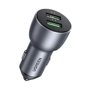 Ugreen car charger 2*usb-a aluminum 3a 36w, grey