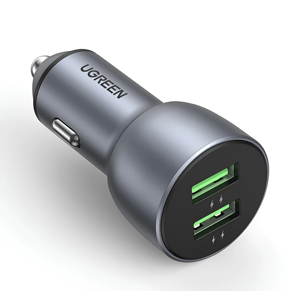 Автомобильное зарядное устройство ugreen 2*usb-a алюминий 3a 36w, серое 2
