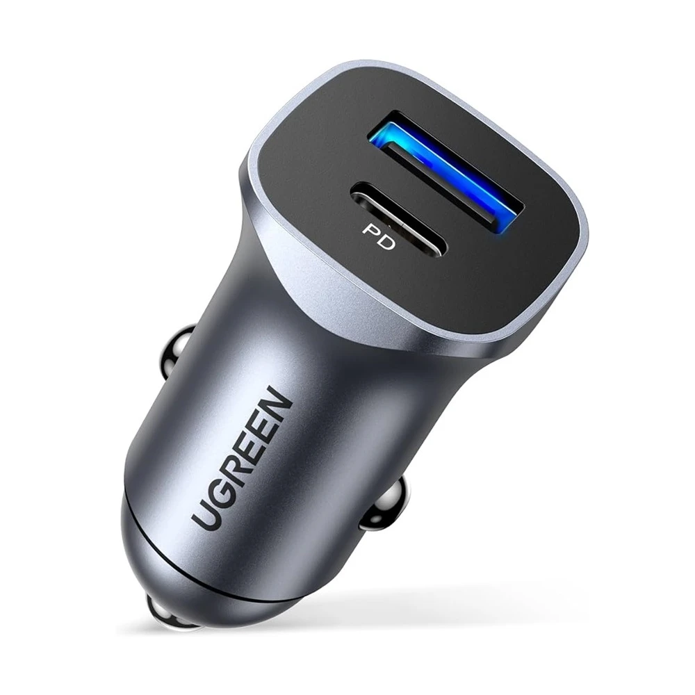 Автомобильное зарядное устройство ugreen 1*usb-a + 1*type-c алюминий 3a 38w, серебристое 2