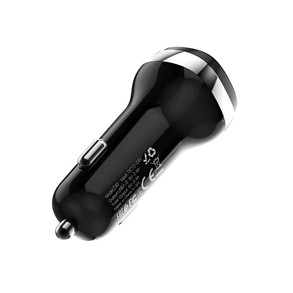 Автомобильное зарядное устройство hoco z40 с кабелем microusb, 2xusb 2.4a, черное 3