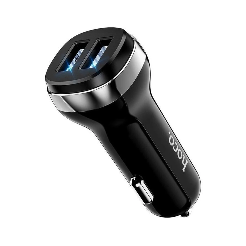 Автомобильное зарядное устройство hoco с кабелем lightning 2xusb 2.4a z40, черное 2