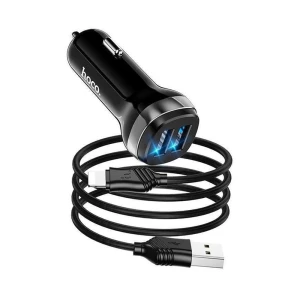 Hoco car charger with lightning cable 2xusb 2.4a z40, black
