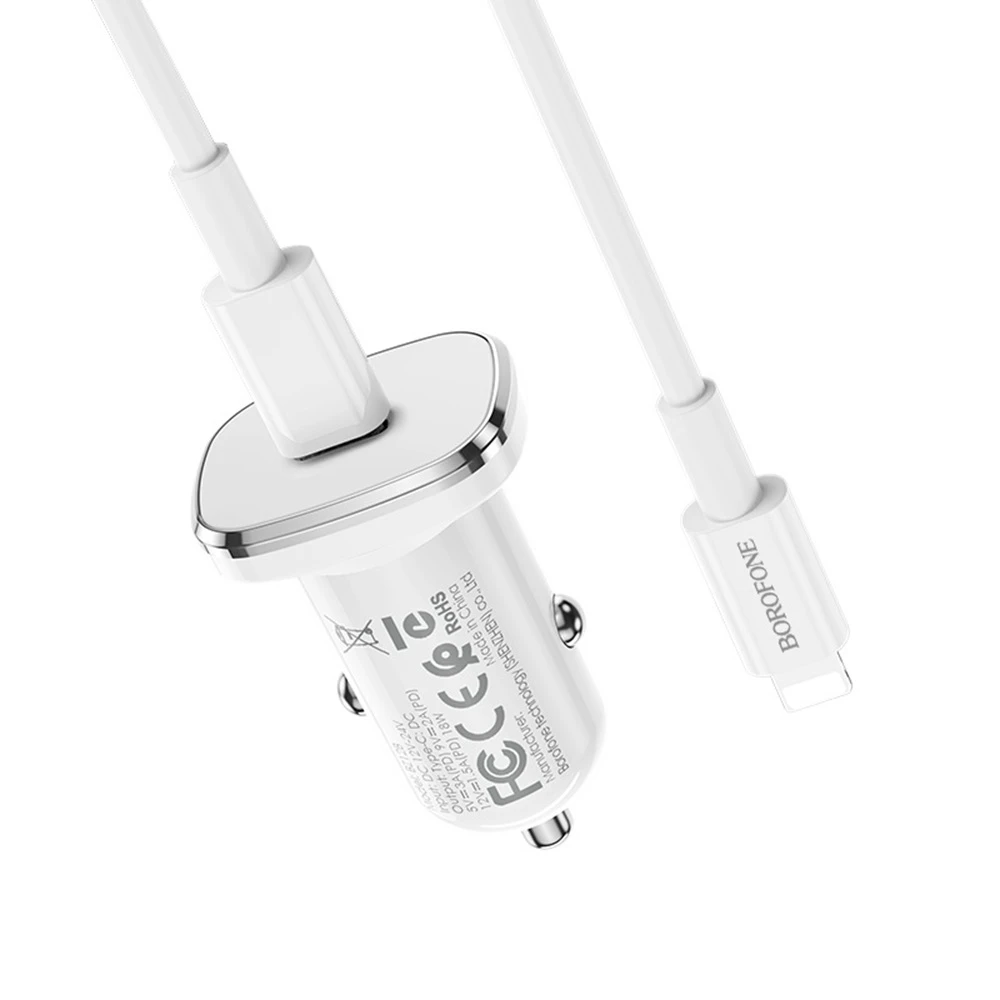 Автомобильное зарядное устройство borofone type-c pd3.0 18w (кабель type-c to lightning) bz12b lasting, белое 3
