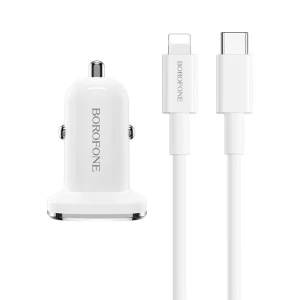 Borofone Car Charger Type-C PD3.0 18W (Cable Type-C to Lightning) BZ12B Lasting, White