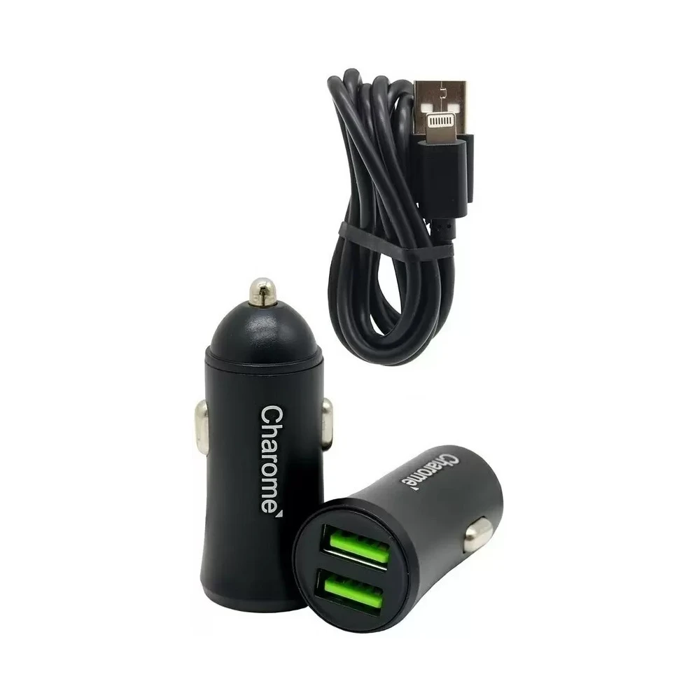Автомобильное зарядное устройство charome с кабелем usb to lightning c6, черное 2