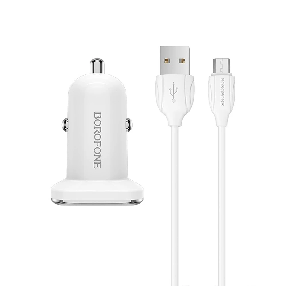 Borofone car charger usb qc3.0 18w (cable usb to microusb) bz12a lasting, white 4
