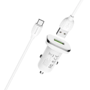 Автомобильное зарядное устройство borofone usb qc3.0 18w (кабель usb - microusb) bz12a lasting, белое