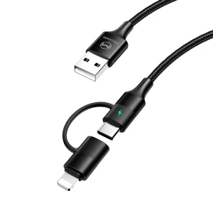 Кабель mcdodo atom series 2 в 1 usb-a на lightning+type-c с led 2.4a 1.2м, черный Thumbnail 2