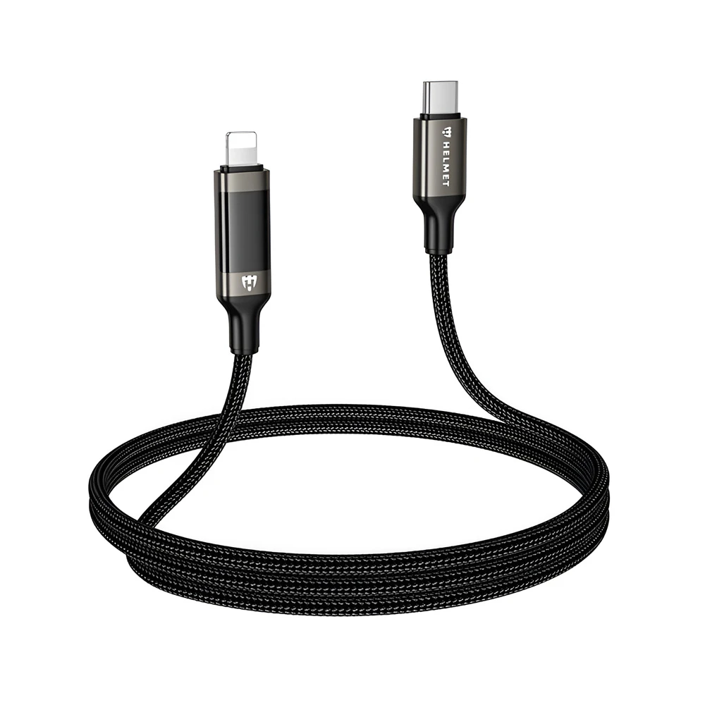 Helmet cable type-c to lightning 30w 1.2m led display series, black 2
