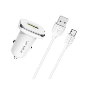 Borofone car charger usb qc3.0 18w (cable usb to type-c) bz12a lasting, white Thumbnail 2