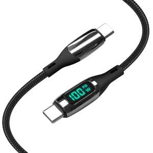 Кабель helmet type-c to type-c 100w 1.2 м с led-дисплеем, черный