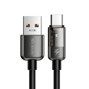 Mcdodo cable auto power off transparent usb-a to type-c 6a 100w 1.2m, black