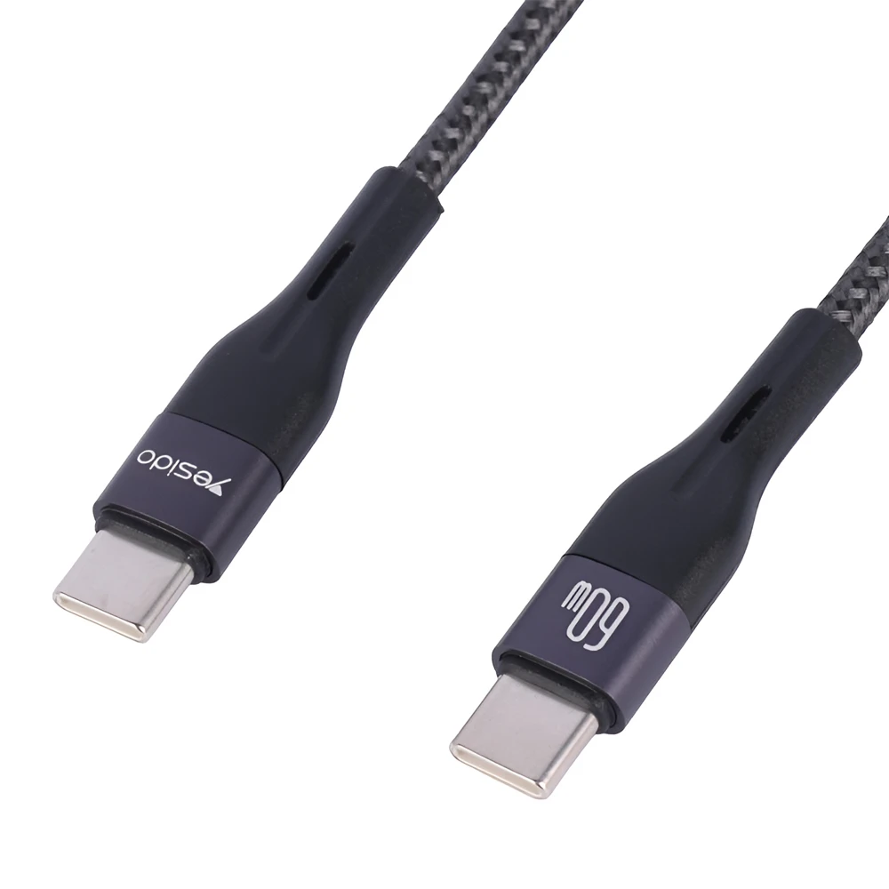 Yesido кабель aluminum series type-c to type-c 3a 60w 1.2м, черный 2