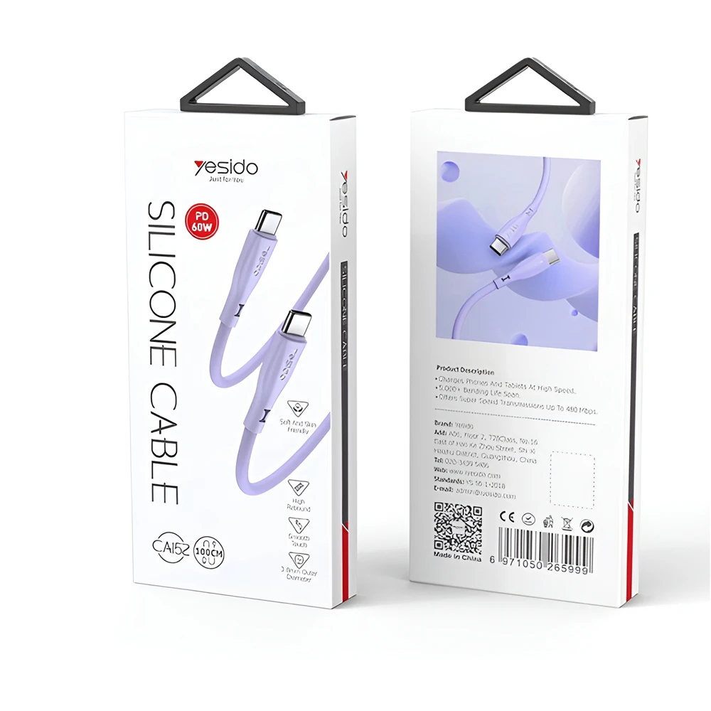 Yesido cable liquid silicone series type-c to type-c 60w 1m, purple  3