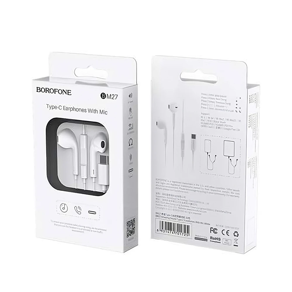 Наушники borofone type-c с микрофоном bm27, белые 3