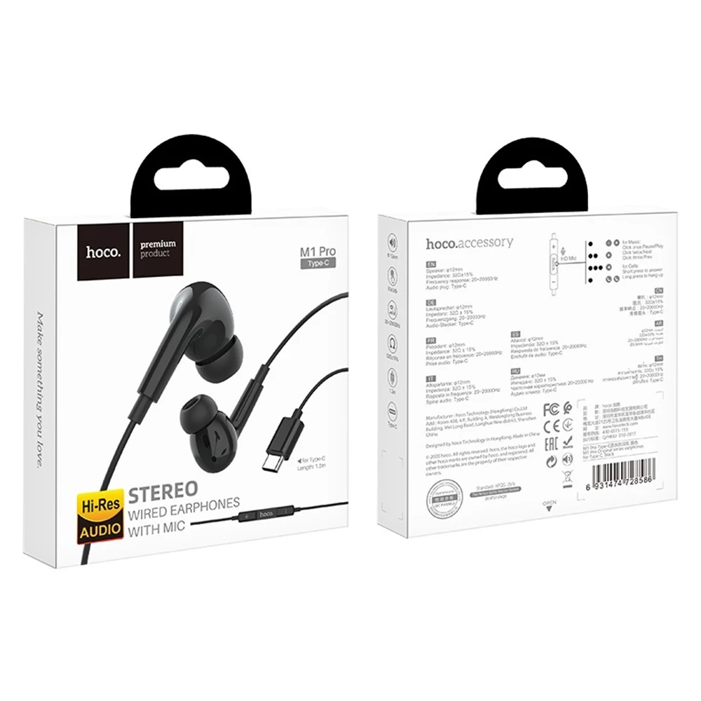 Наушники hoco type-c с микрофоном m1 pro, черные 2