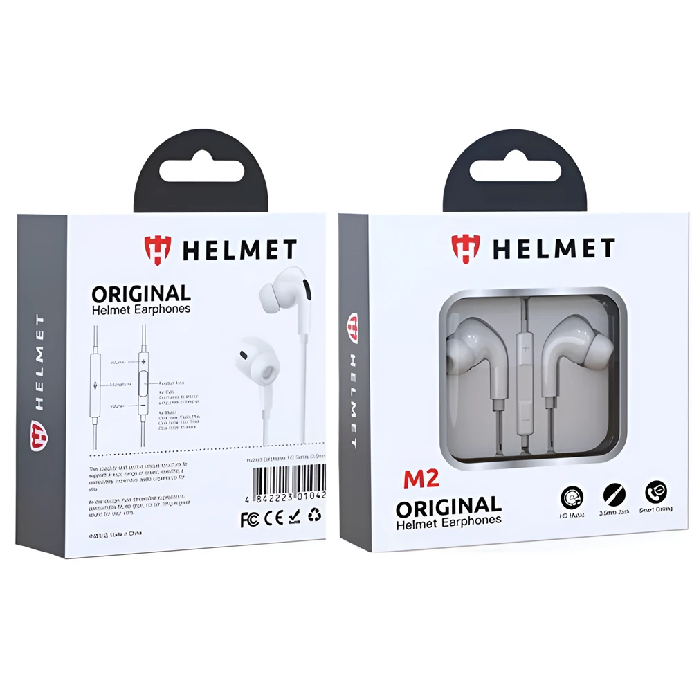Helmet earphones 3.5mm with mic m2 series, white  3