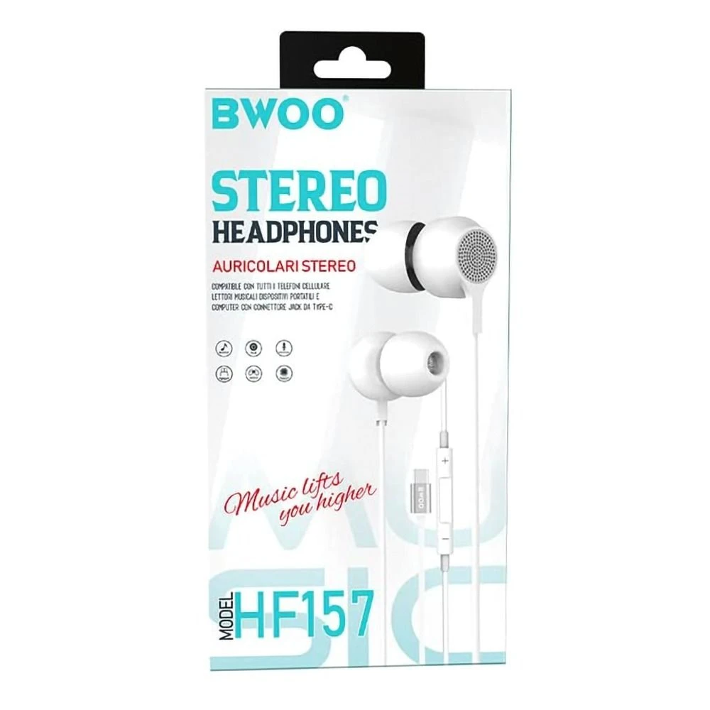 Bwoo earphones type-c with mic hf157, white 2