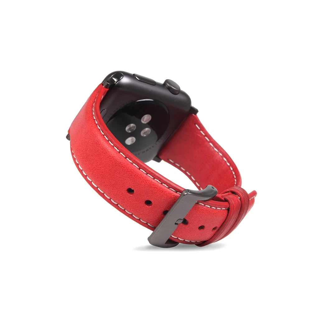 Vpg leader series real leather iwatch strap 38/40/41mm red 2