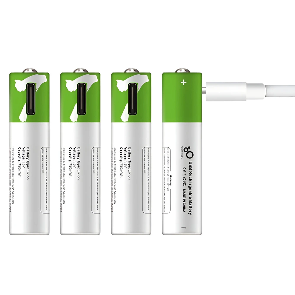 Перезаряжаемые li-ion аккумуляторы aaa 400mah usb-c, 4 шт. с кабелем 2в1 type-c 3