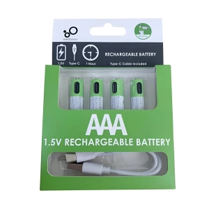Перезаряжаемые li-ion аккумуляторы aaa 400mah usb-c, 4 шт. с кабелем 2в1 type-c Thumbnail 1