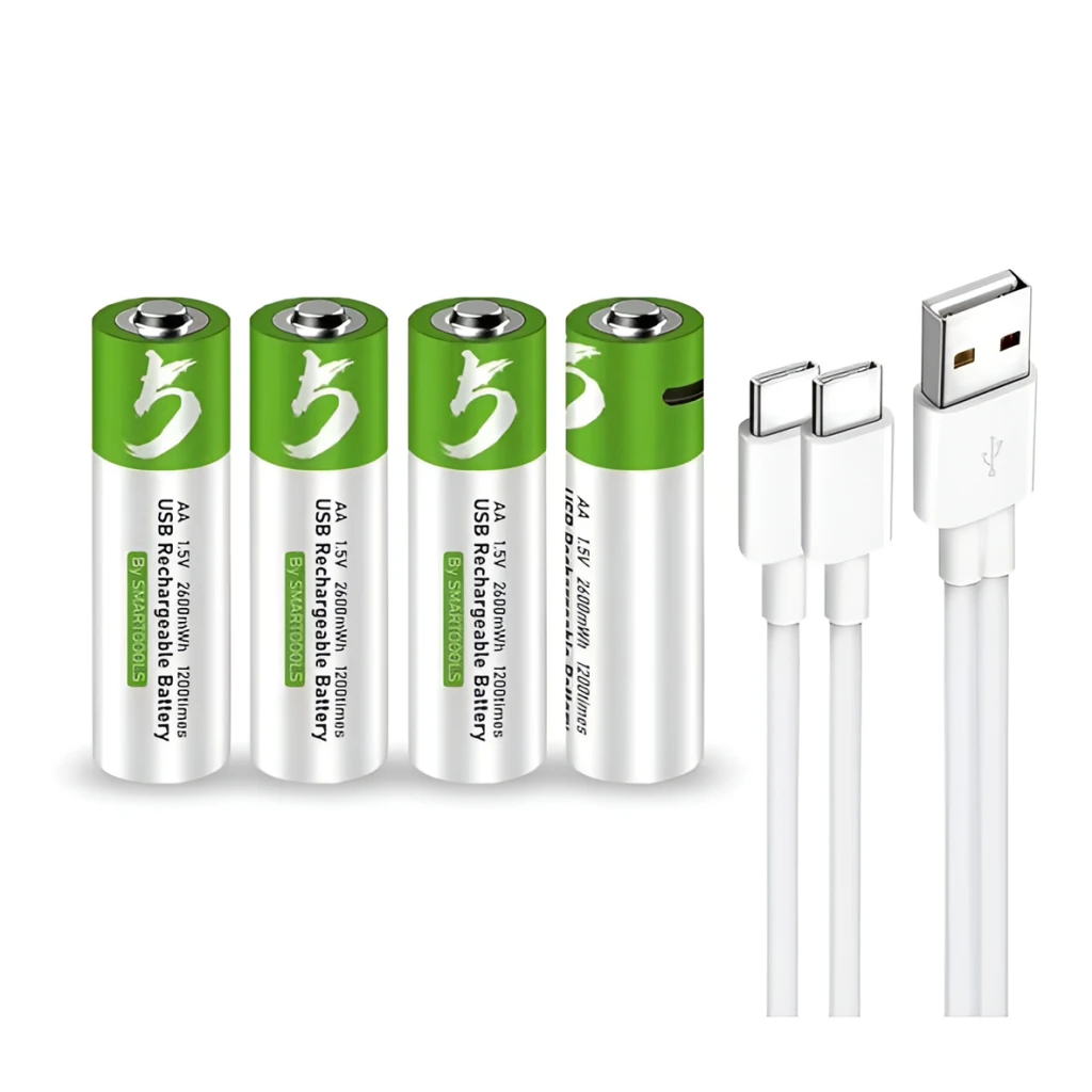 Перезаряжаемые li-ion аккумуляторы aa 1750mah usb-c, 4 шт. с кабелем 2в1 type-c 4