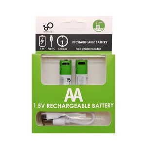 Rechargeable Li-ion USB-C batteries AA 1750mAh, 2pcs with 2in1 Type-C cable