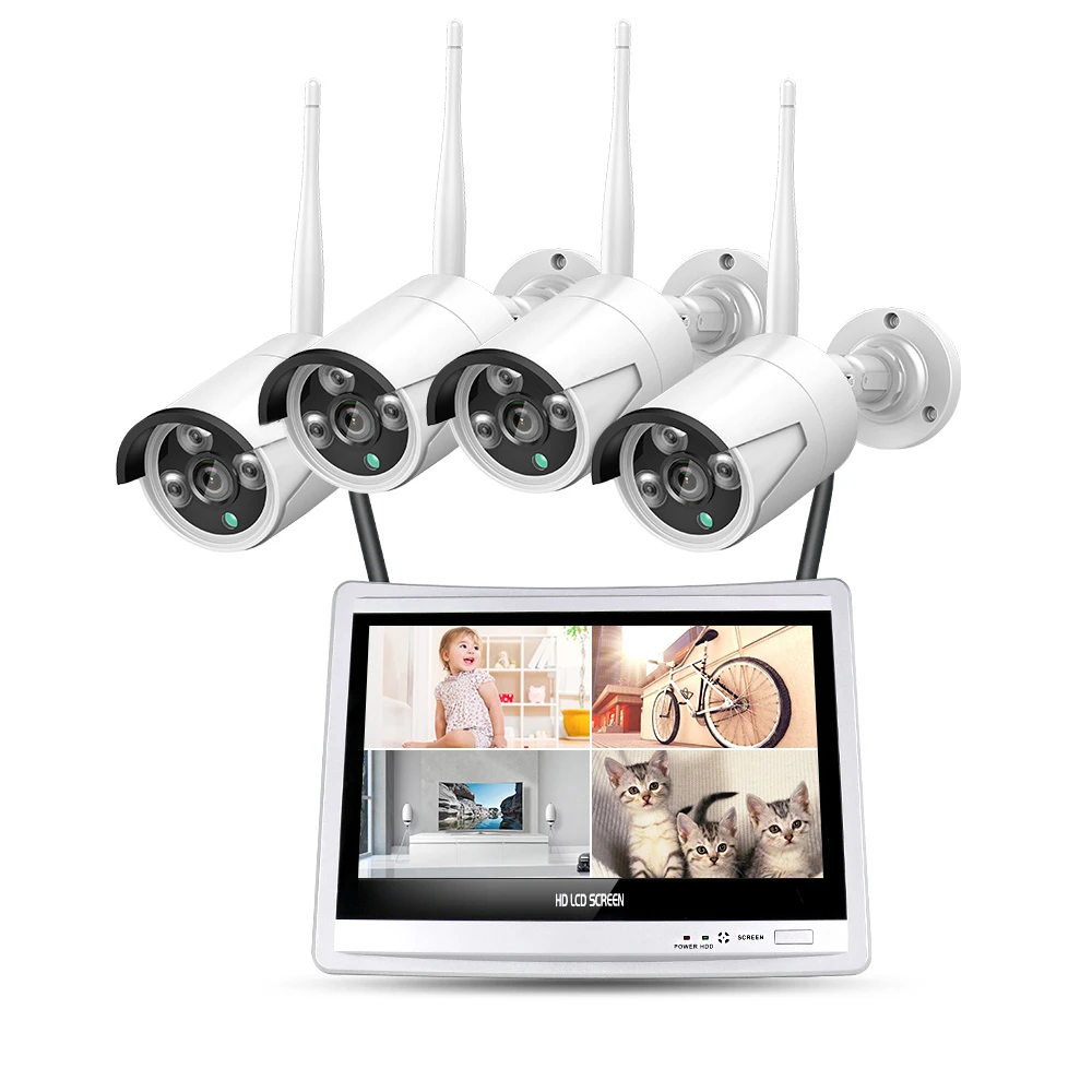 Система видеонаблюдения cctv 4ch wifi nvr комплект беспроводной 2mp 1080p, белый 2
