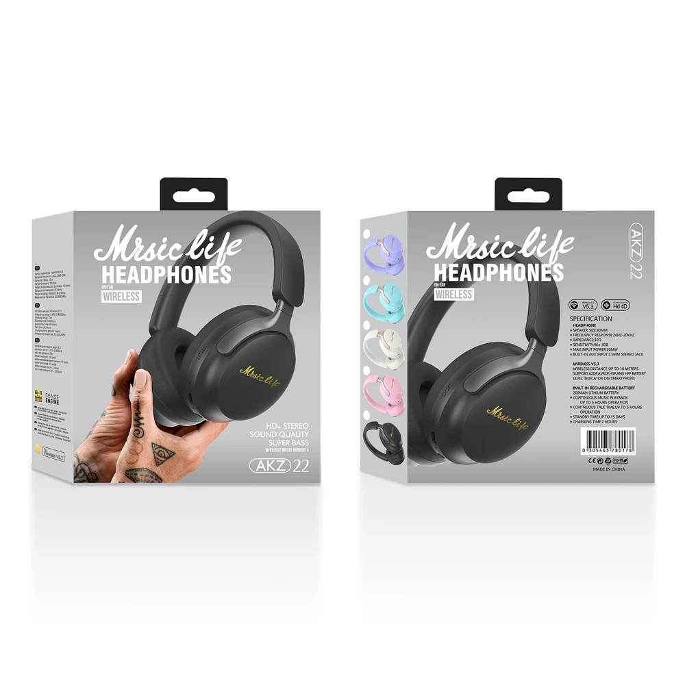 Musen wireless headphones over ear akz-22, pink 2