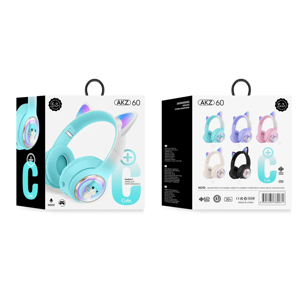 Беспроводные детские наушники musen akz-60 (cat), фиолетовые, накладные 2