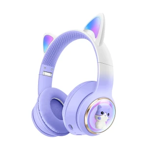 Беспроводные детские наушники musen akz-60 (cat), фиолетовые, накладные