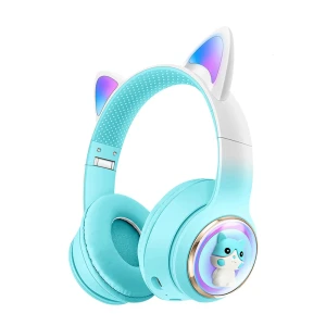 Беспроводные детские наушники musen akz-60 (cat), бирюзовые