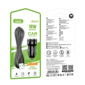 Автомобильное зарядное устройство jokade 1*usb-a с кабелем usb-a на type-c 18w jh040, черное Thumbnail 3