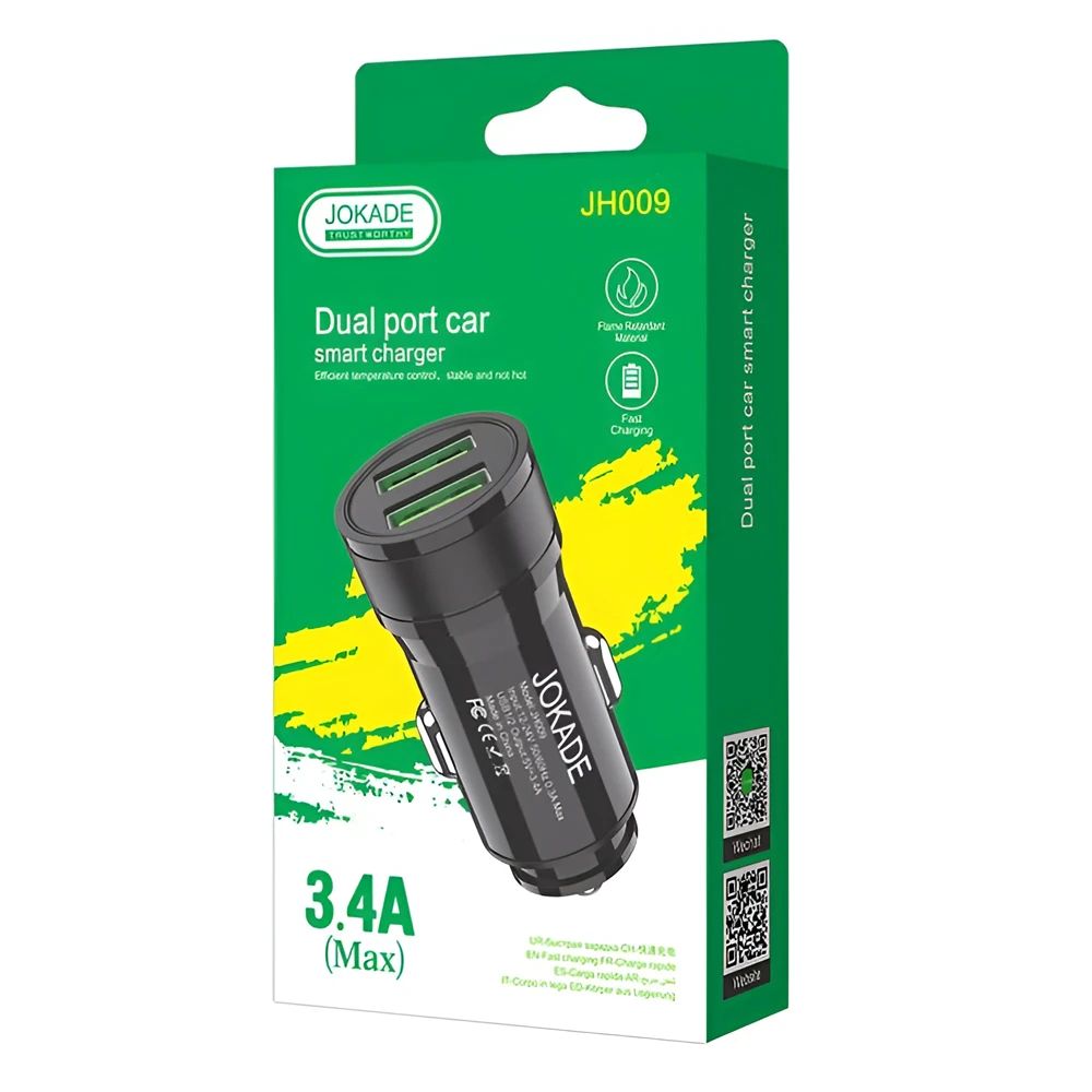Jokade car charger 2*usb-a 3.4a jh009, black 3