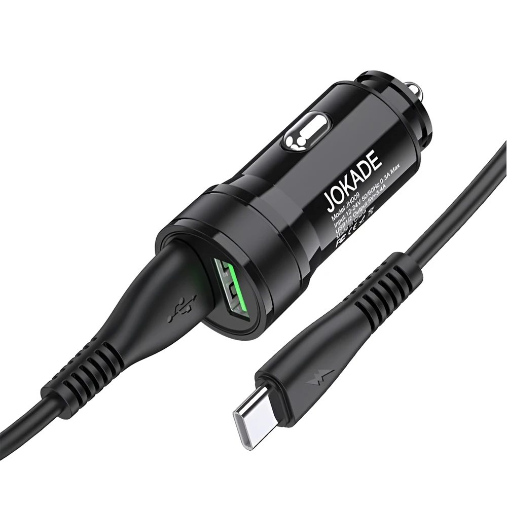 Автомобильное зарядное устройство jokade 2*usb-a с кабелем usb-a на type-c 3.4a jh010, черное 2