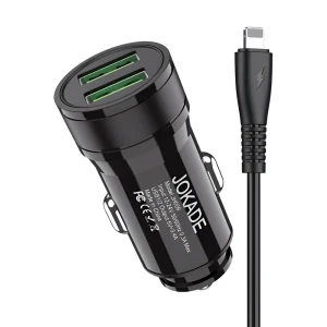 Jokade car charger 2*usb-a with cable usb-a to lightning 3.4a jh010, black